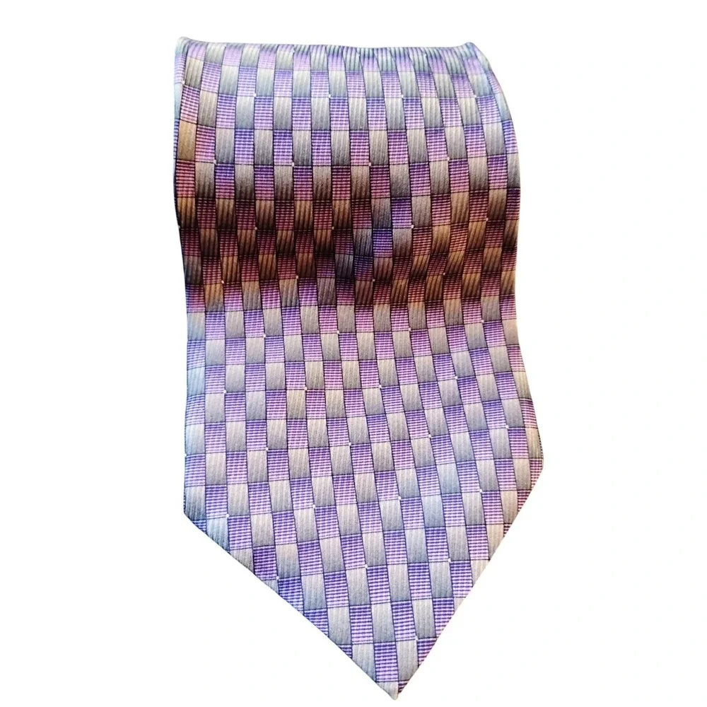 Reaction Kenneth Cole 100% Silk Purple‎ Check Tie Men's Classic Dress Necktie